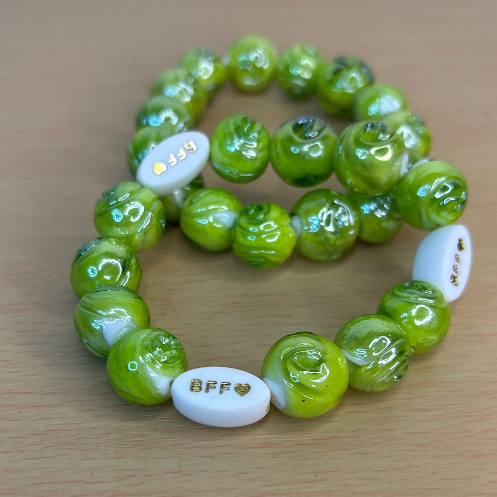 Green glass and White Beaded BFF Bracelets hello summer